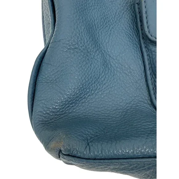 Michael Kors Pushlock Blue Leather Shoulder Bag Gold-Tone Hardware Front Pocket - Picture 4 of 14